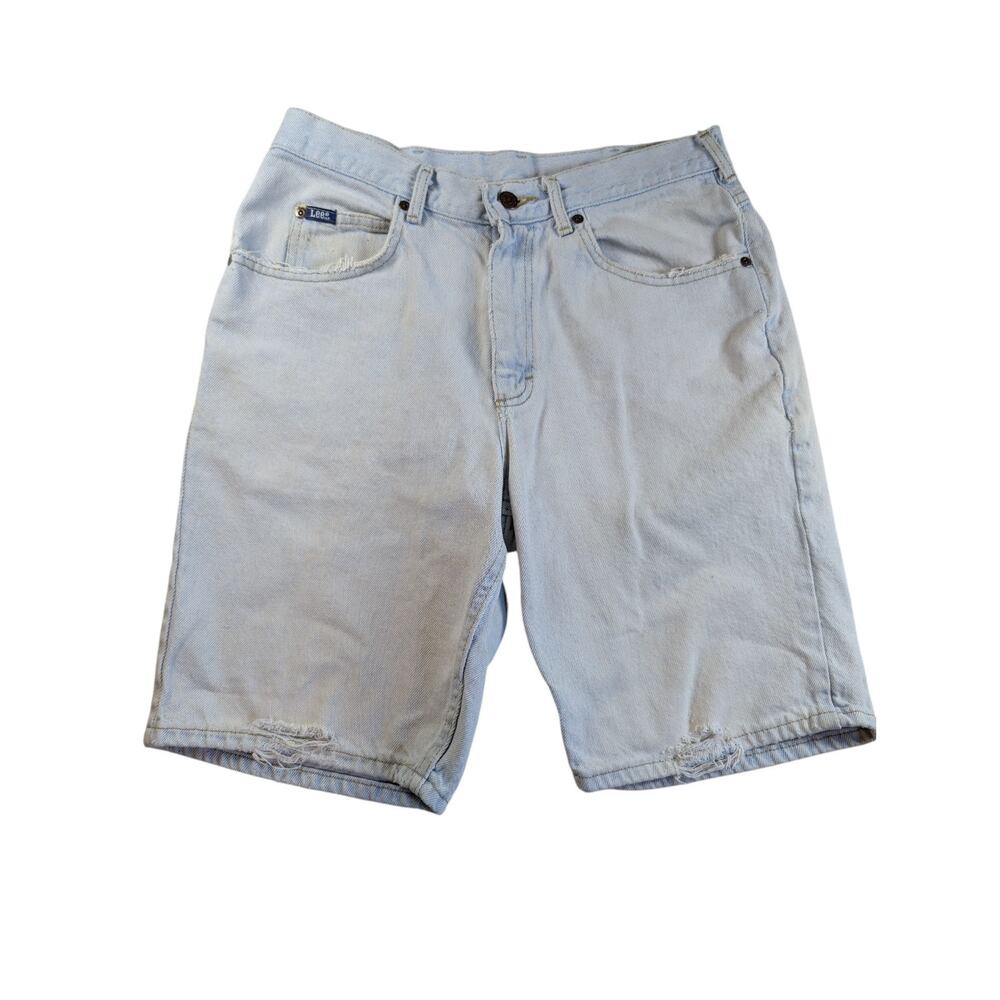 Lee VTG Jean Shorts Mens 32 Light Wash Distressed Y2K Made in USA Jorts Baggy